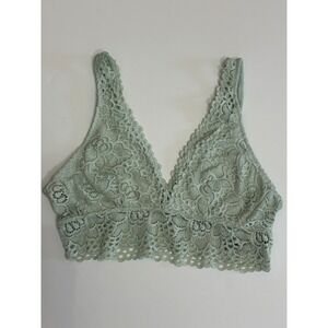 Aerie Eyelash Lace Bralette Sage Green Mint Floral Plunge M Soft Girl RN54485